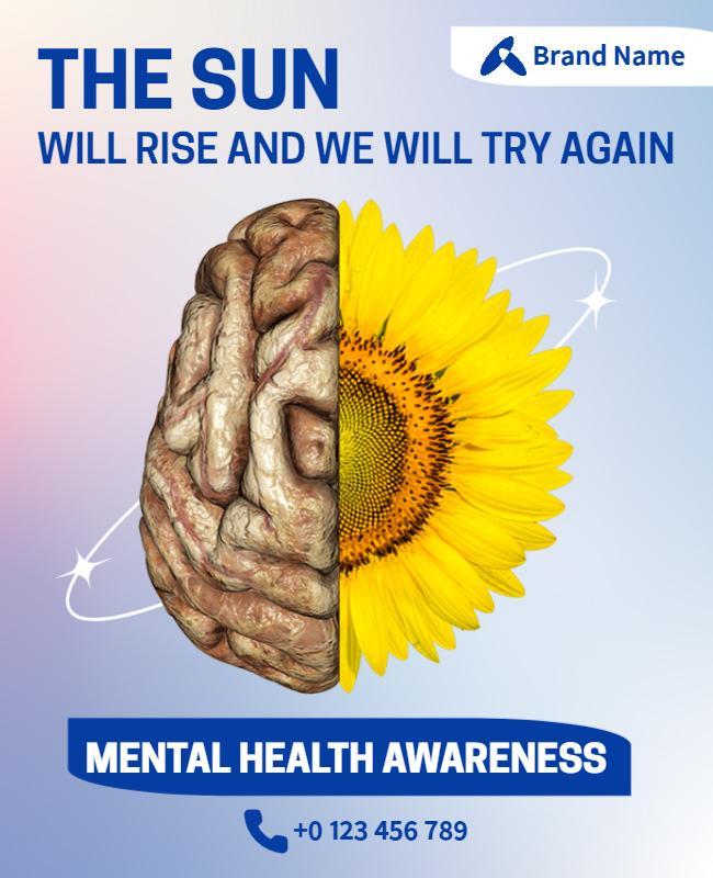 Creative Brain and Sunflower Mental Health Awareness Poster Template