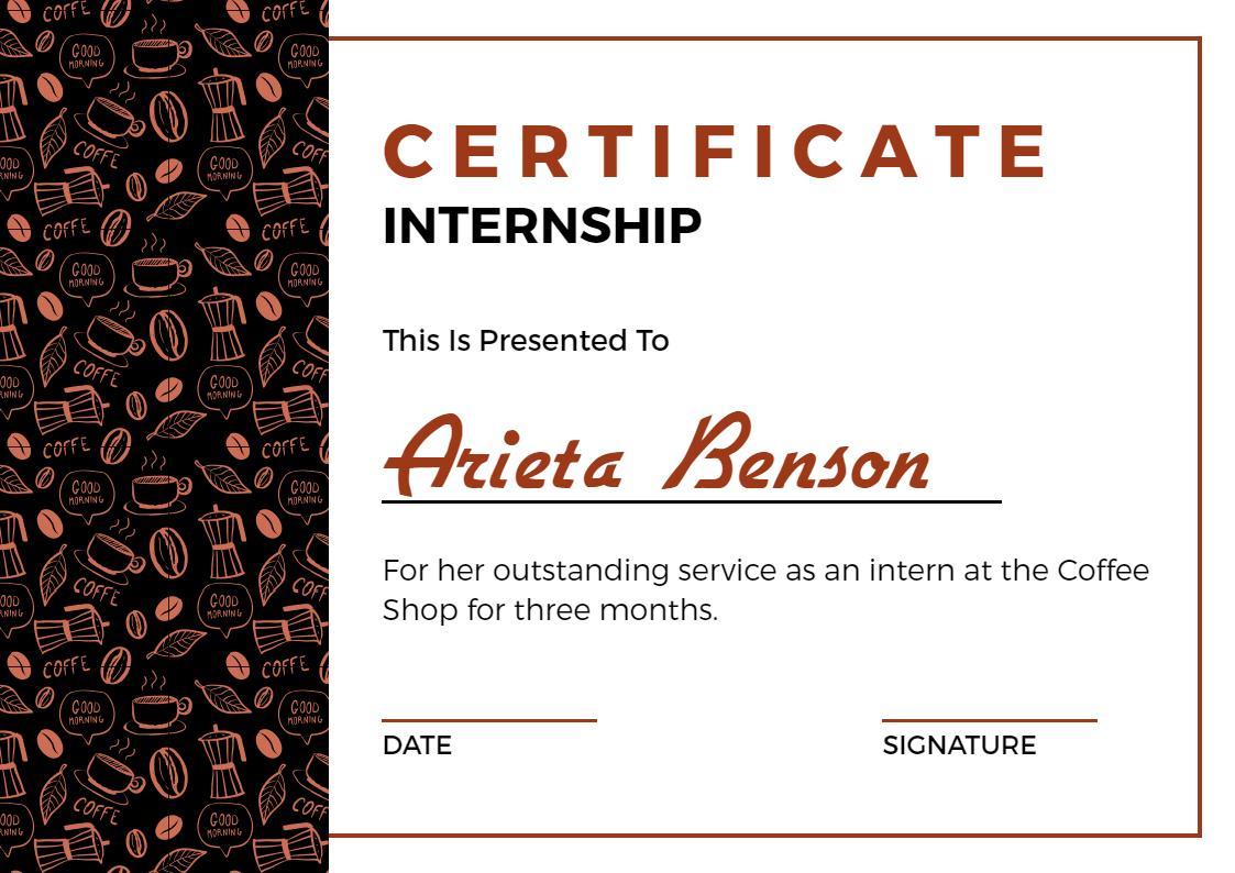 Creative Coffee-Themed Internship Completion Certificate Template