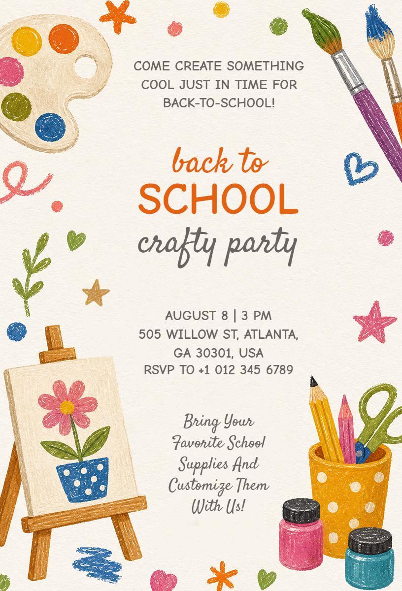 Creative Crafty Back To School Party Invitation Template