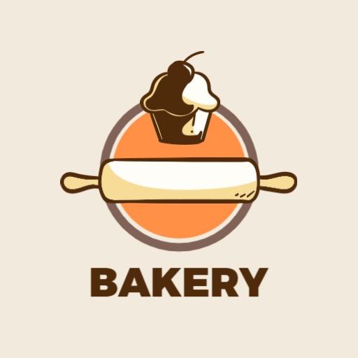 Creative Cupcake and Rolling Pin Design for Bakery Logo Template