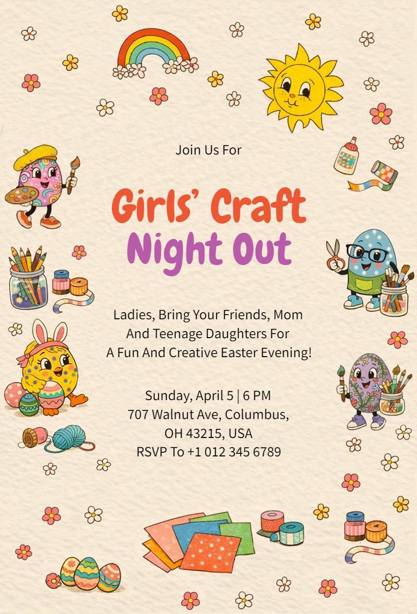 Creative Easter Girls Craft Night Out Invitation Template