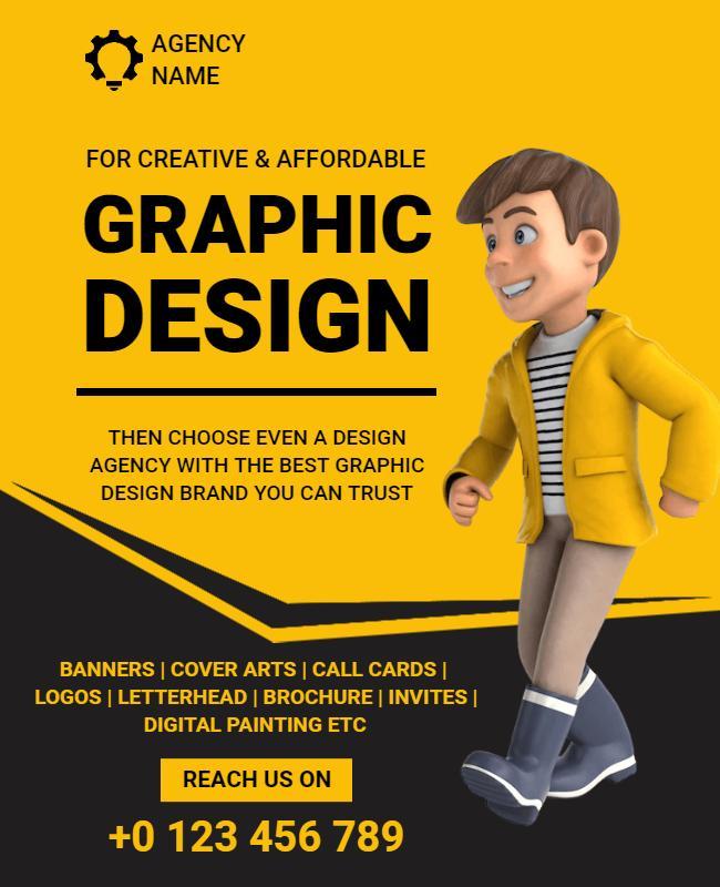 Bold Yellow Creative Graphic Design Agency Flyer Template