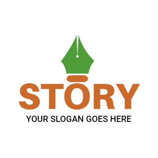 Creative Green and Orange Pen Design for Storytelling Logo Template