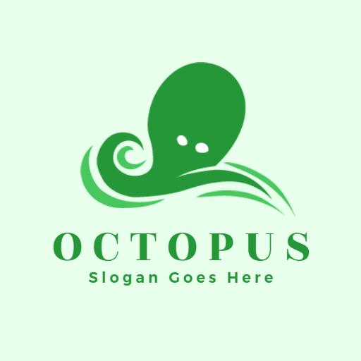 Creative Green Octopus Design with Fluid Waves Logo Template