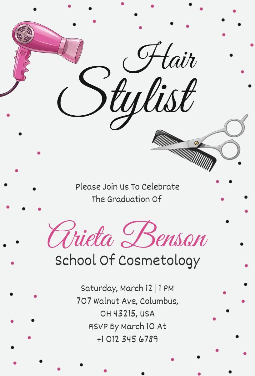 Creative Hair Stylist Graduation Celebration Invitation Template