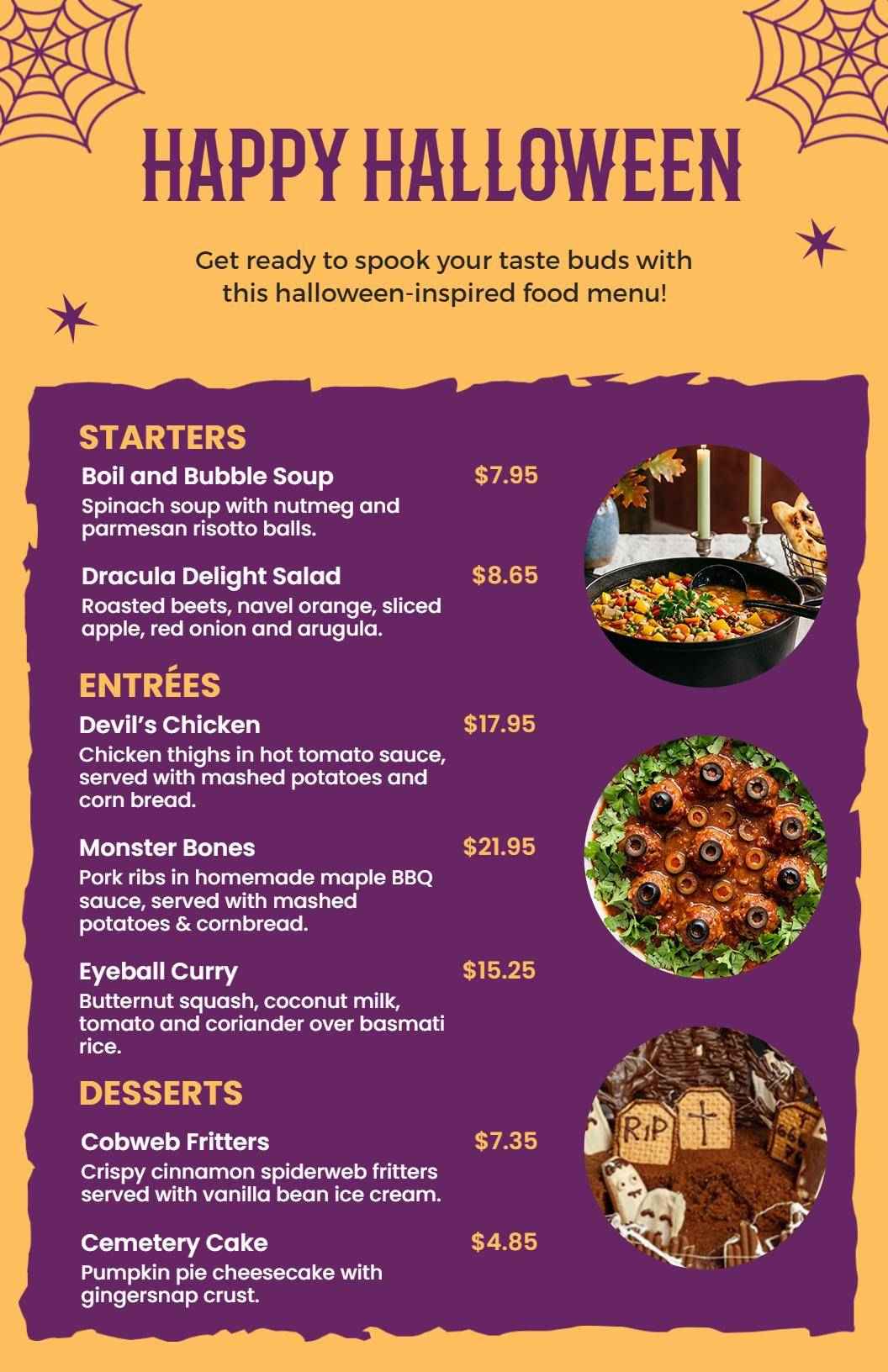 Creative Halloween Orange and Purple Festive Menu Template