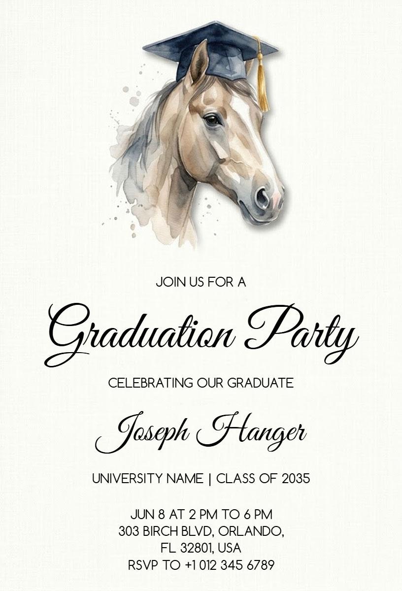 Creative Horse Theme Graduation Party Celebration Invitation Template