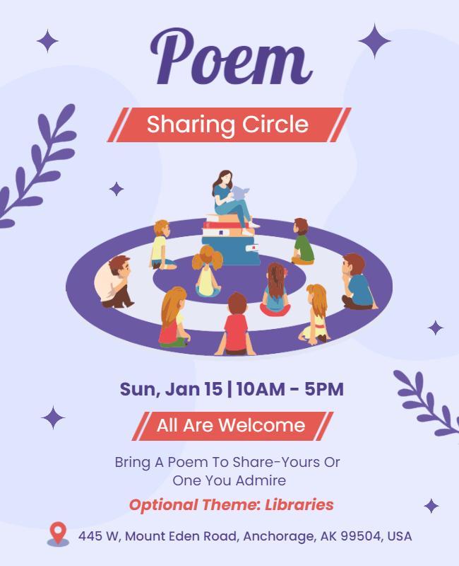 Creative Illustrated Poem Sharing Circle Event Poster Template