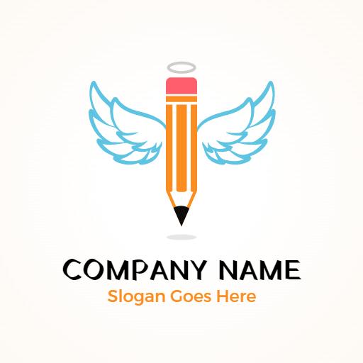 Creative Illustration of a Pencil with Angel Wings Logo Template