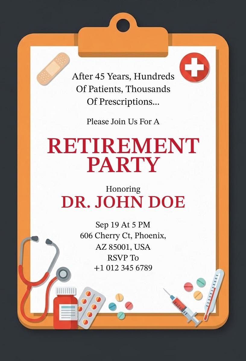 Creative Medical Professional Retirement Party Invitation Template