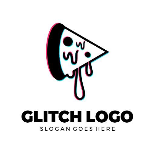 Creative Melting Pizza Design in Glitch Style Logo Template