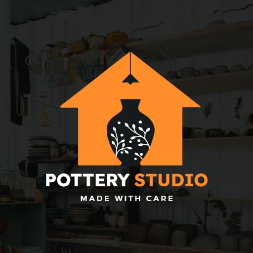 Creative Orange Pottery Studio Showcasing Handmade Art Logo Template