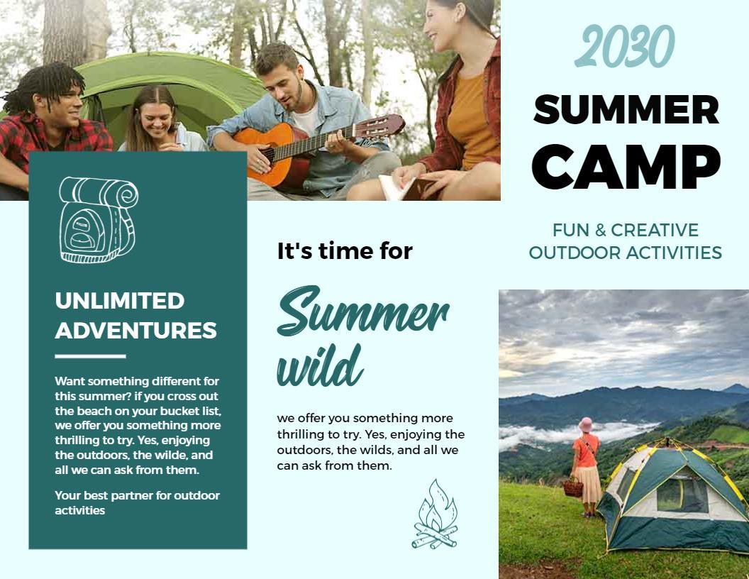 Creative Outdoor Activities Summer Camp Adventure Brochure Template
