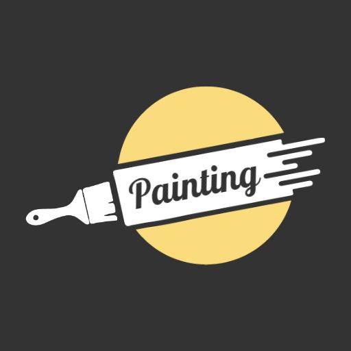Creative Painting Brush with Bright Yellow Sun Background Logo Template