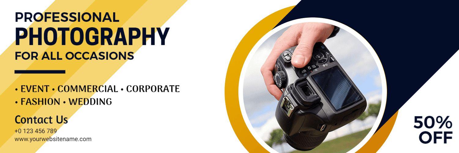 Creative Photography Highlighting Camera Gear on Blue Banner Template
