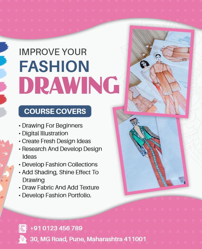 Creative Pink Fashion Drawing Course Enrollment Poster Template