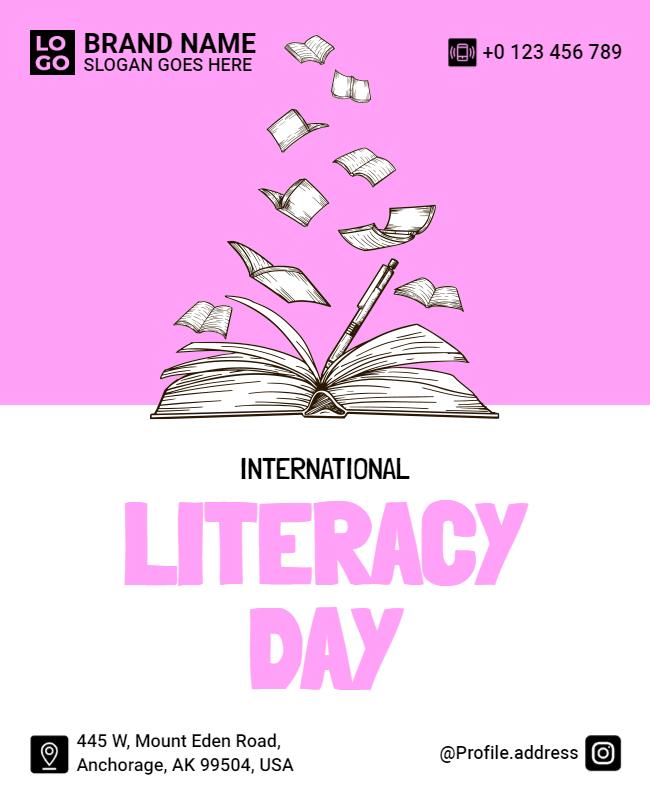 Creative Pink Literacy Day Awareness Campaign Poster Template