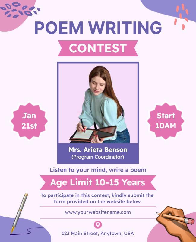 Creative Pink Poem Writing Contest Event Poster Template