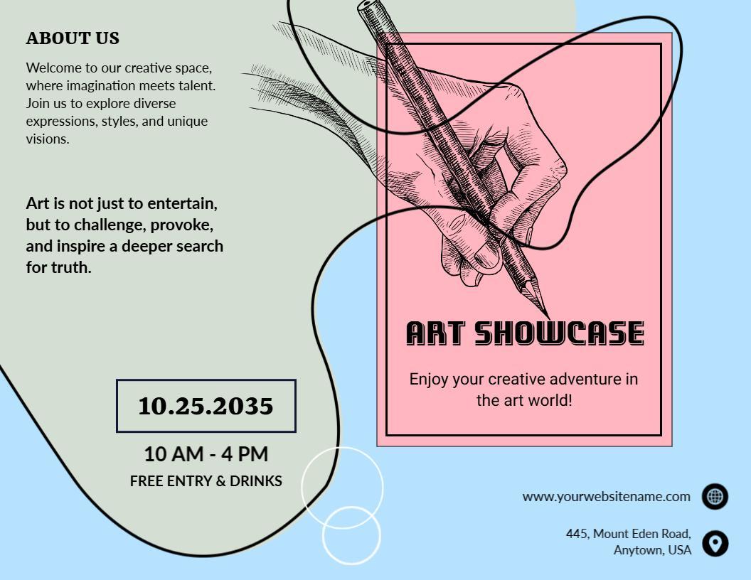 Creative Pink Sketch Art Showcase Event Brochure Template