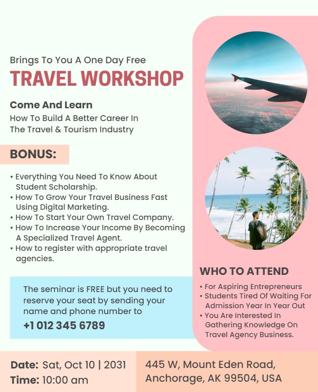 Creative Pink Travel Workshop Information Recruitment Poster Template