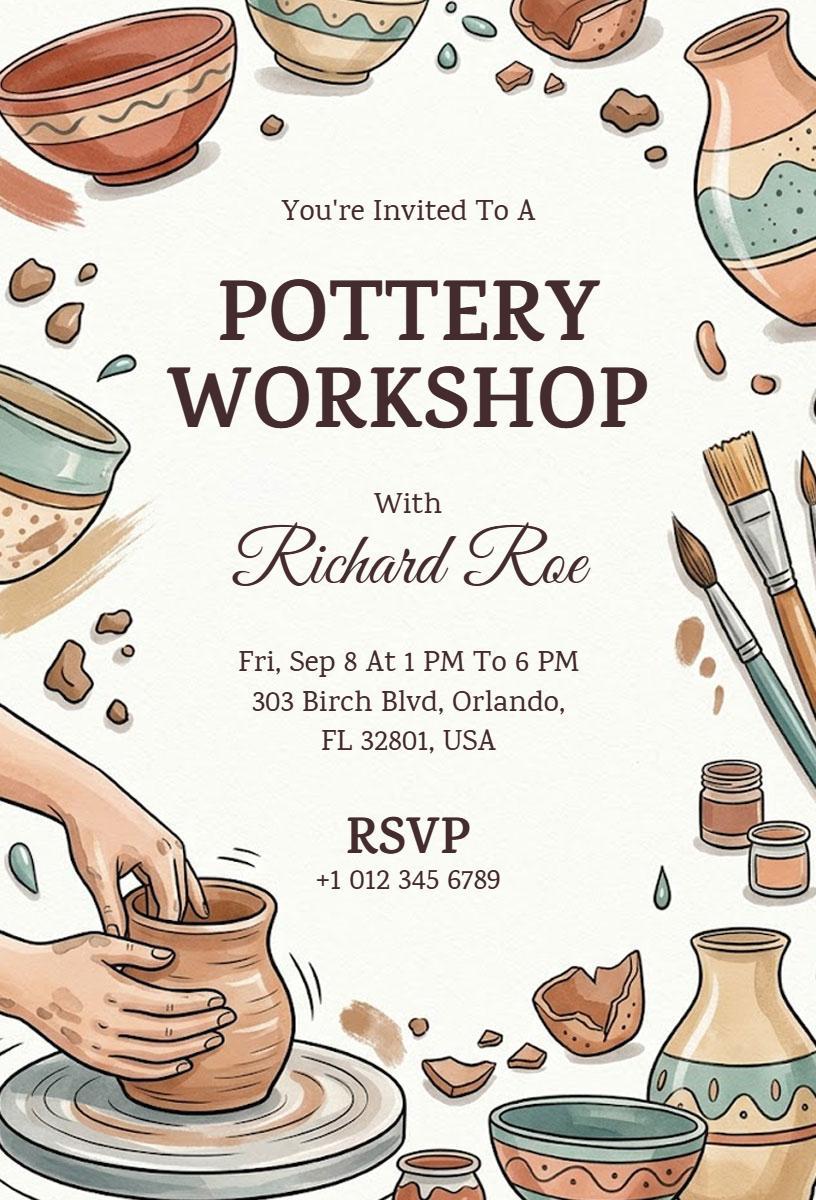 Creative Pottery Crafting Workshop Experience Invitation Template