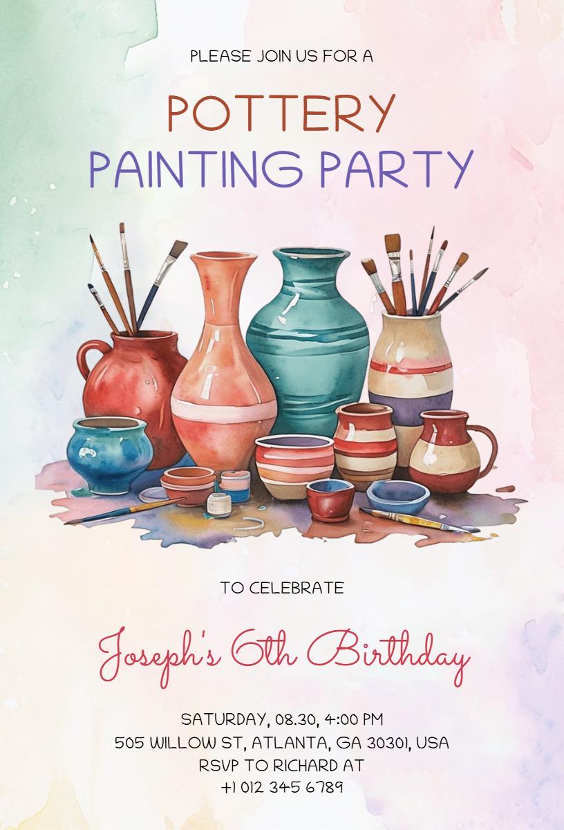 Creative Pottery Painting Birthday Celebration Invitation Template