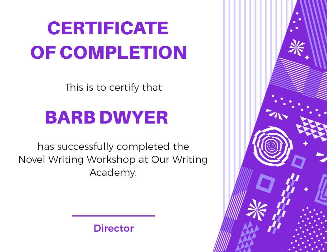 Creative Purple Geometric Novel Writing Workshop Certificate Template