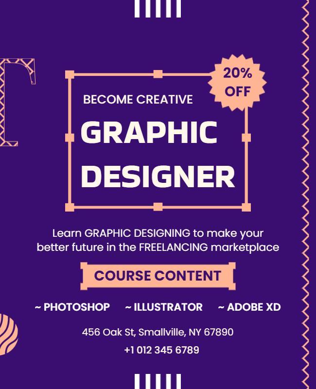 Creative Purple Graphic Design Course Promotion Poster Template