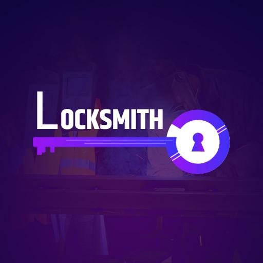 Creative Purple Key Design Emphasizing Trustworthy Locksmith Logo Template