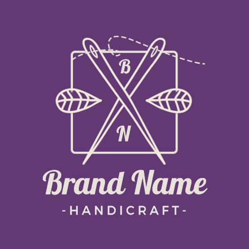 Creative Purple Needle and Leaf Design for Handicraft Logo Template