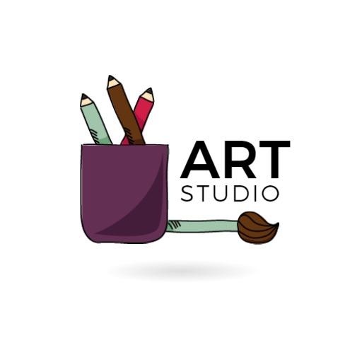 Creative Purple Pencil Holder Design Showcasing Art Studio Logo Template
