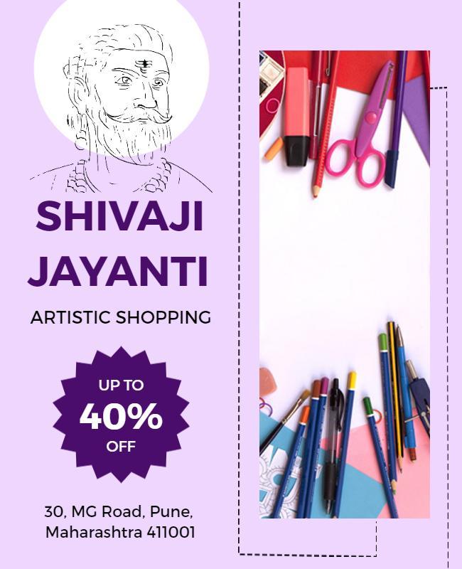 Creative Purple Shivaji Jayanti Artistic Shopping Poster Template