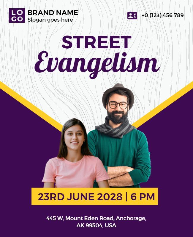 Creative Purple Street Evangelism Outreach Event Poster Template