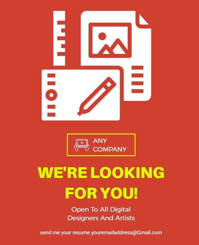 Creative Red Digital Designer Recruitment Poster Template