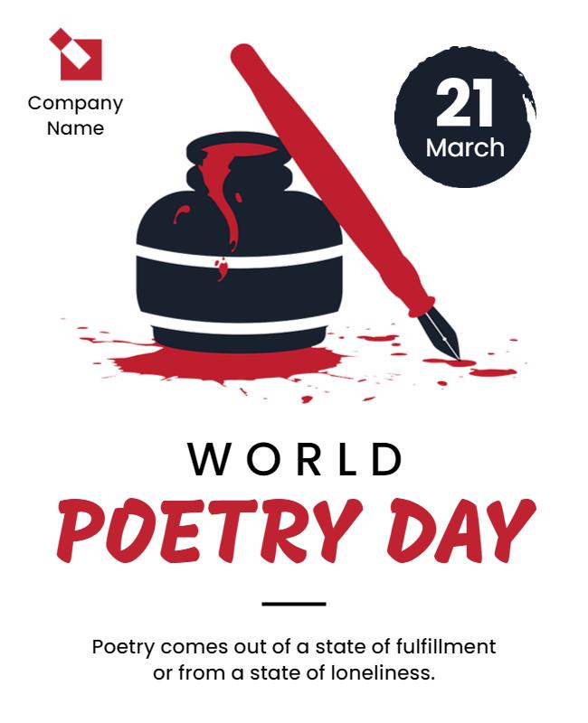 Creative Red Ink and Quill World Poetry Day Poster Template