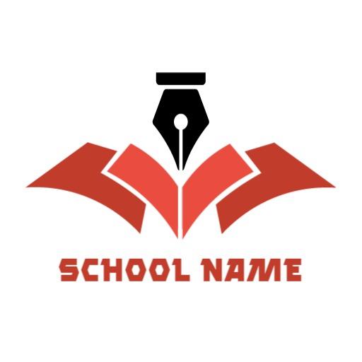 Creative Red Open Book with Pen Symbolizing School Logo Template