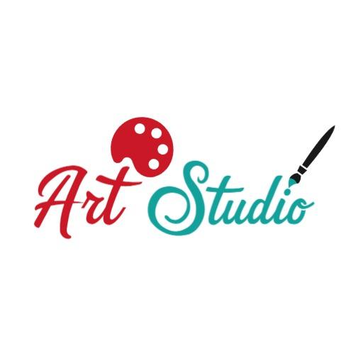 Creative Red Paint Palette and Brush for Art Studio Logo Template
