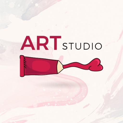 Creative Red Paint Tube Illustrating Exciting Art Studio Logo Template