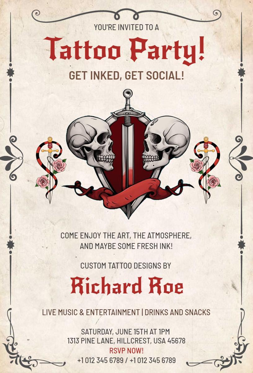 Creative Skull Theme Tattoo Party Celebration Invitation Template