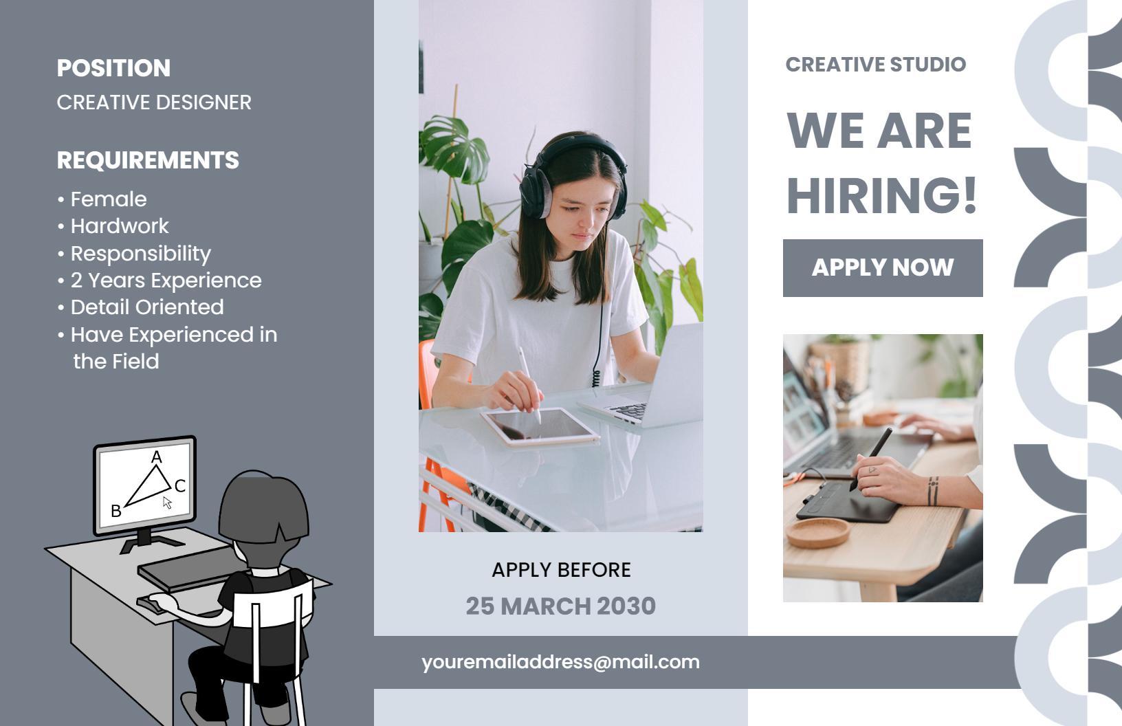 Creative Studio Female Creative Designer Hiring Announcement Brochure Template