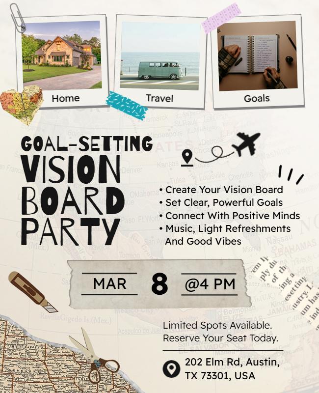 Creative Vision Board Gathering for Goal Setting Flyer Template