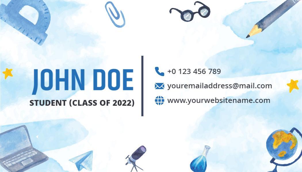 Creative Watercolor Education Theme Student Business Card Template