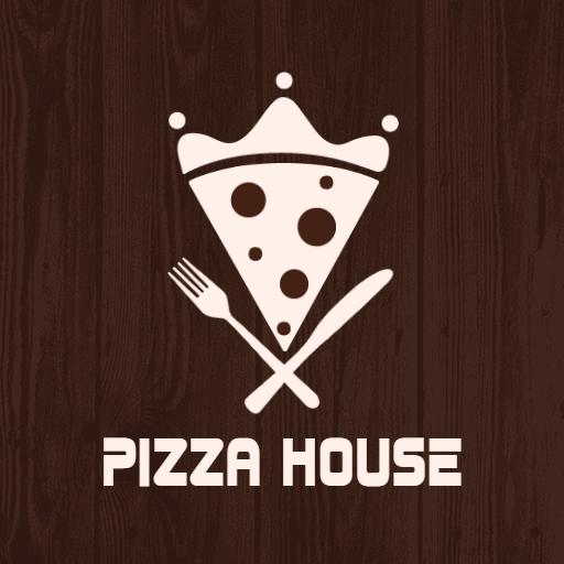 Creative Wooden Styled Pizza House Logo with Fork and Knife Logo Template