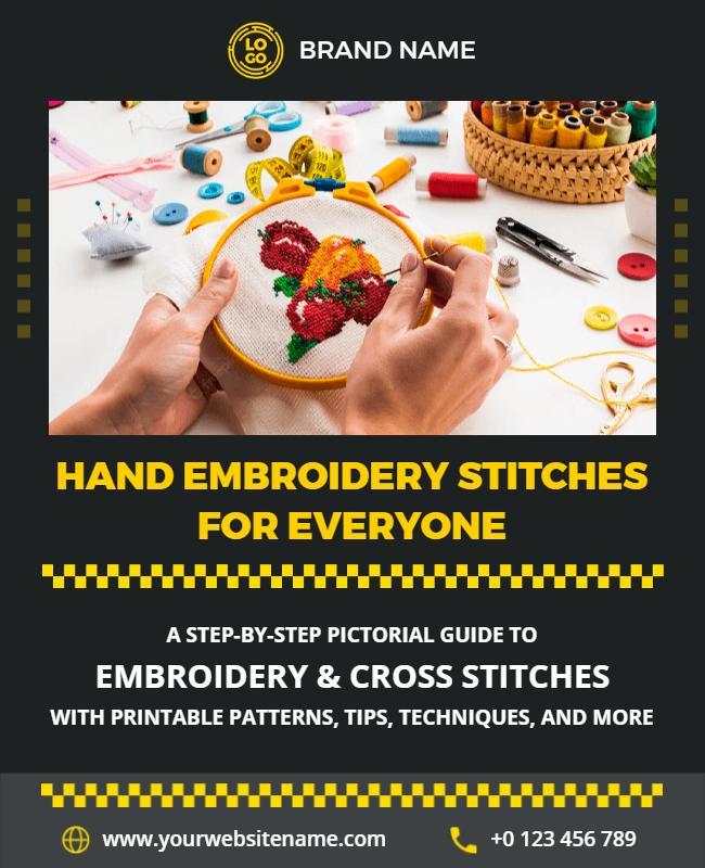 Creative Yellow Hand Embroidery Guide Poster Template