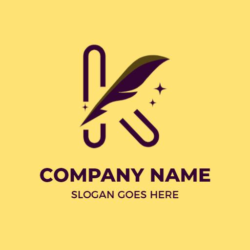 Creative Yellow K Letter Design with Feather Element Logo Template