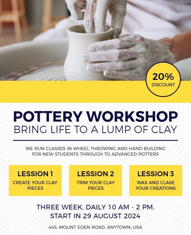 Creative Yellow Pottery Workshop Class Announcement Poster Template