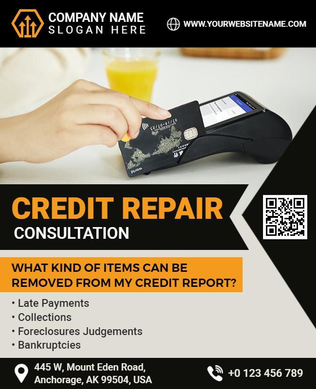 Modern Black and Orange Credit Repair Consultation Flyer Template