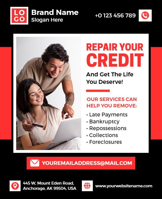 Bold Red Credit Repair Services Assistance Flyer Template