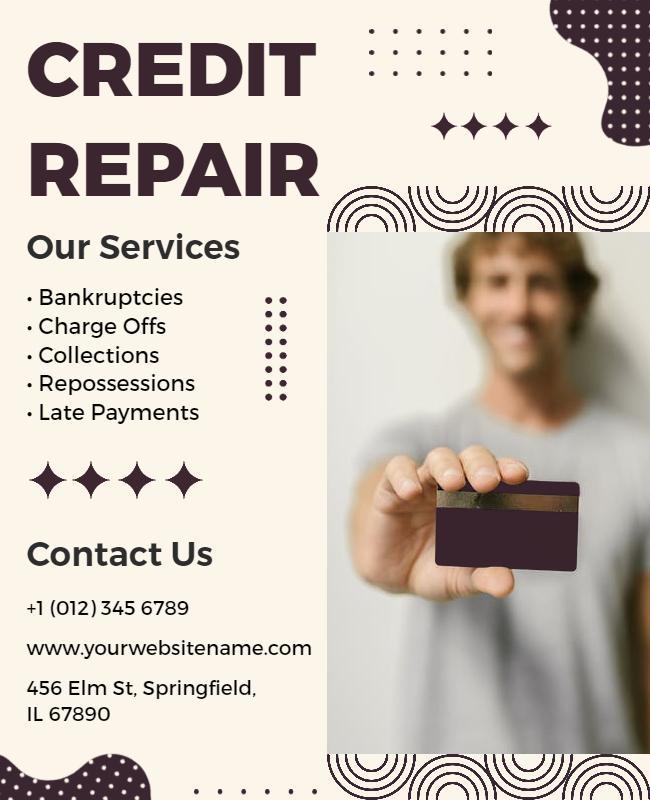 Modern Cream Credit Repair Services Information Flyer Template