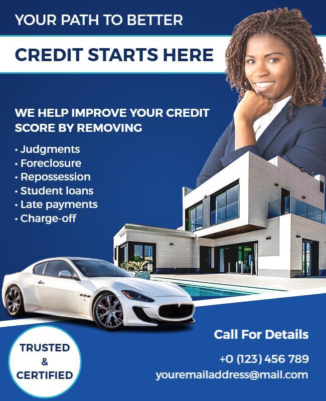 Professional Blue Credit Improvement Services Flyer Template